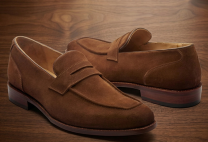 Brown suede leather textured  slip on  penny loafers
