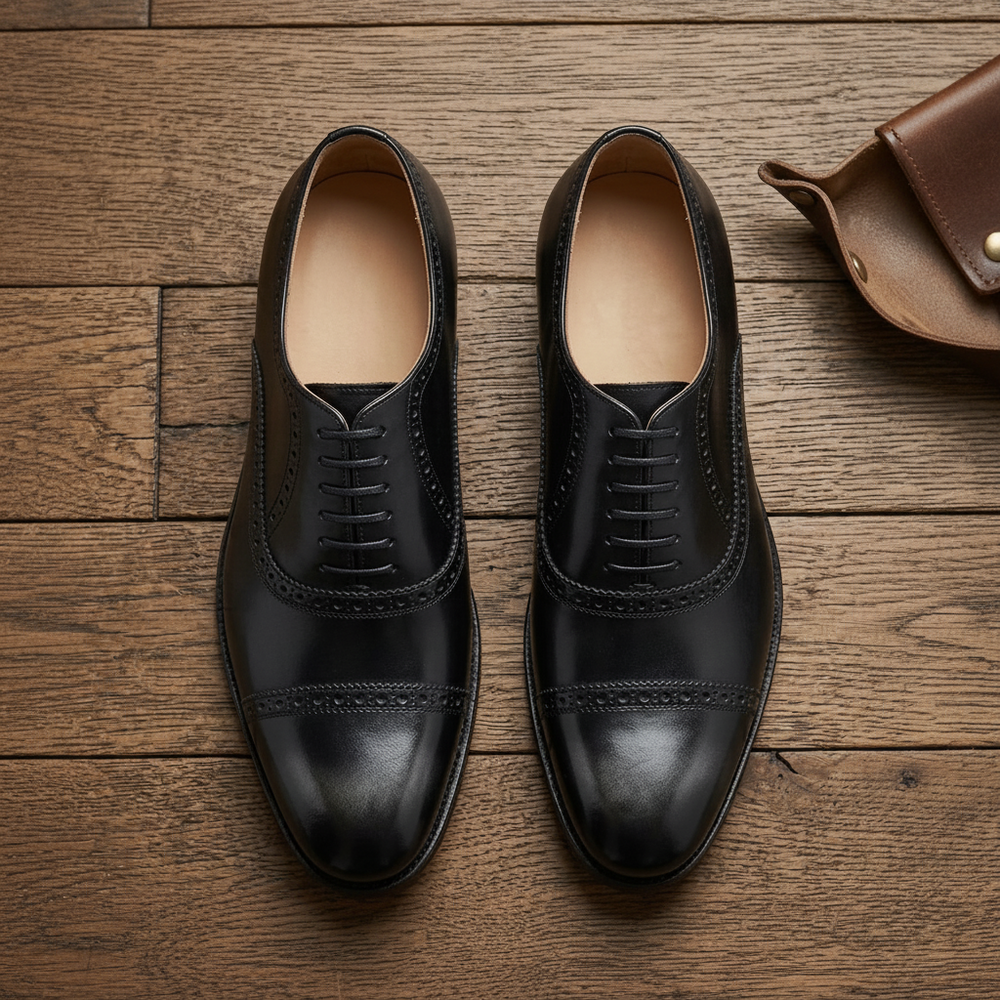 Black leather stocard brogue oxford shoe -formal  shoes