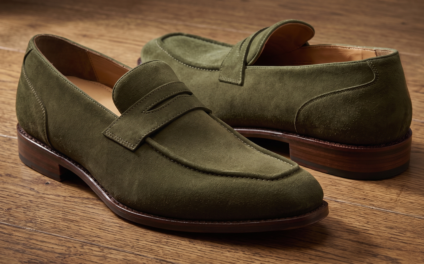 Olive suede leather maioco textured  slip On  penny loafers