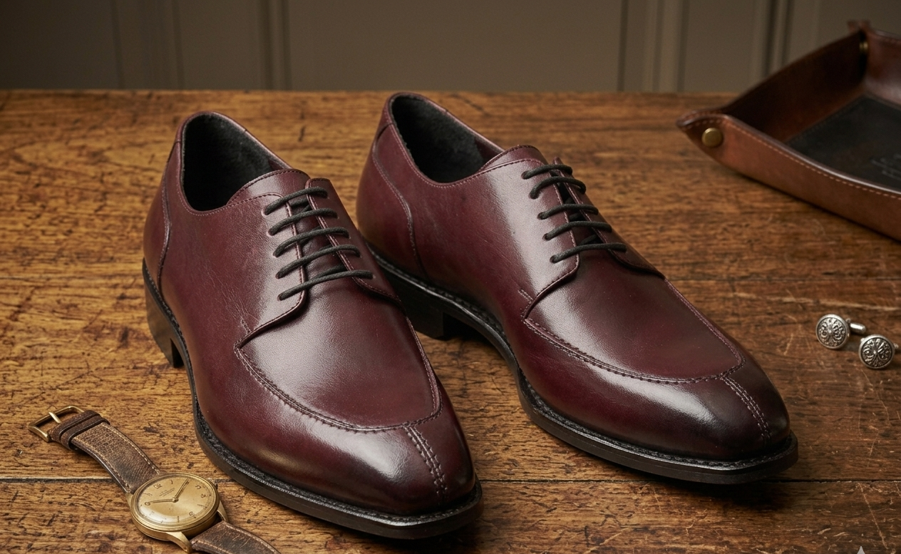 Burgundy leather roma derby shoes
