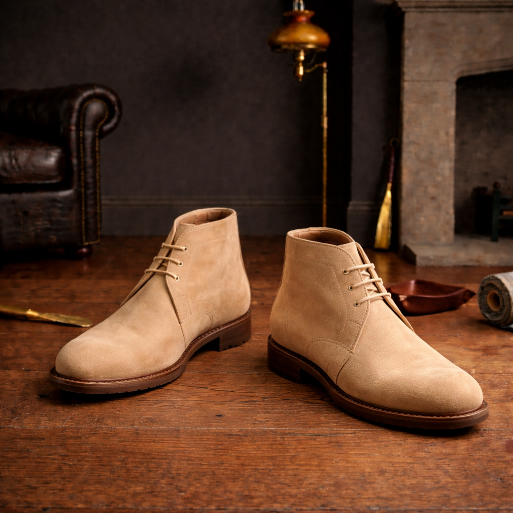 Beige suede leather coner chukka boot