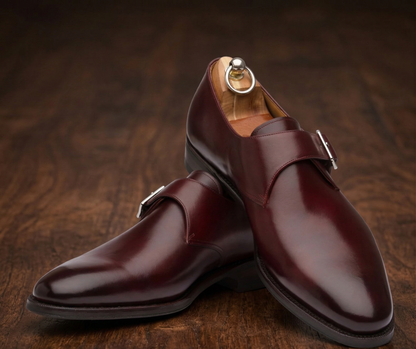 Burgundy leather tabaca single monk strap