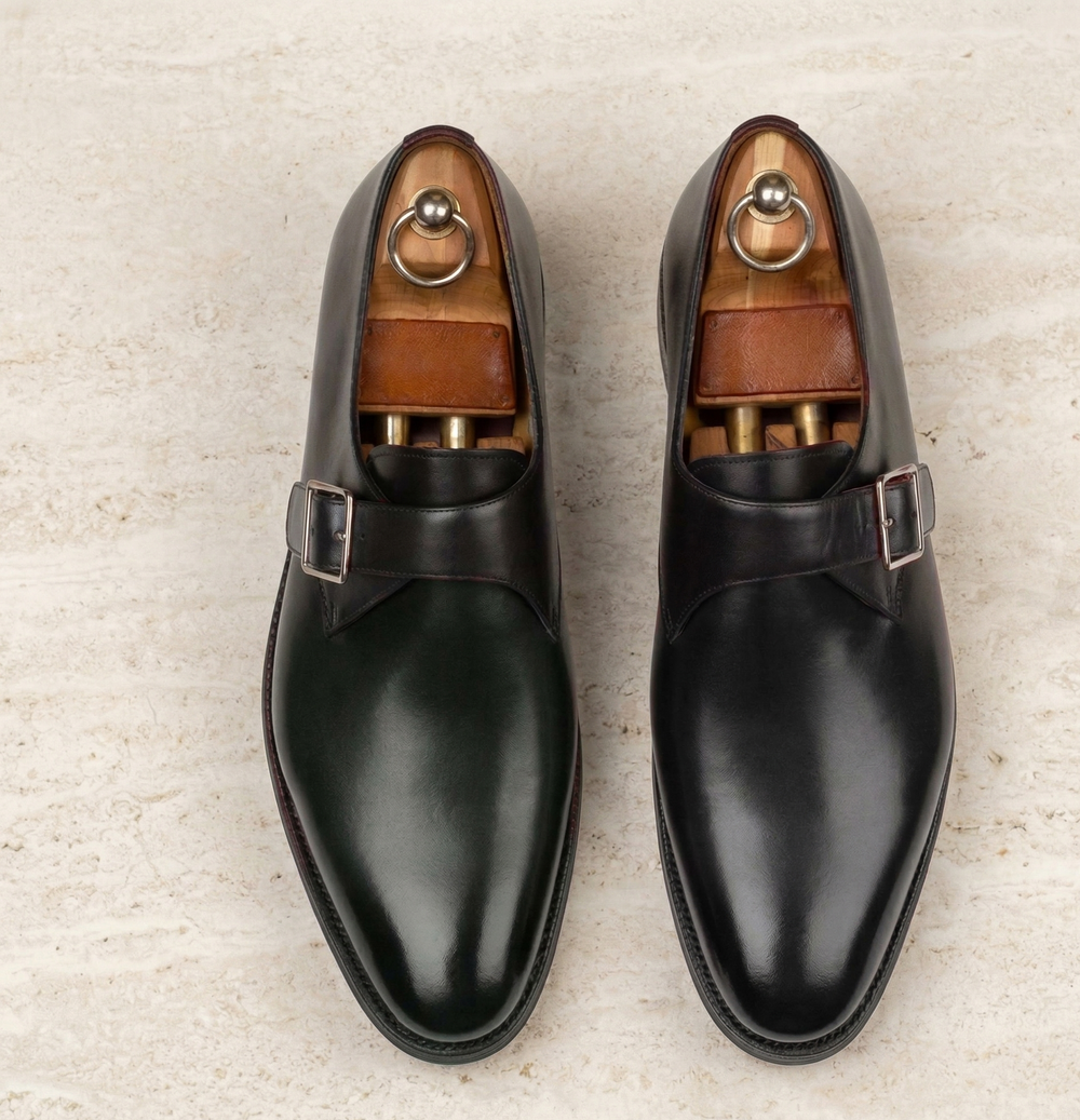Black leather tabaca single monkstrap