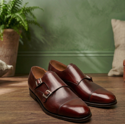 Burgundy leather  cuera double monkstrap