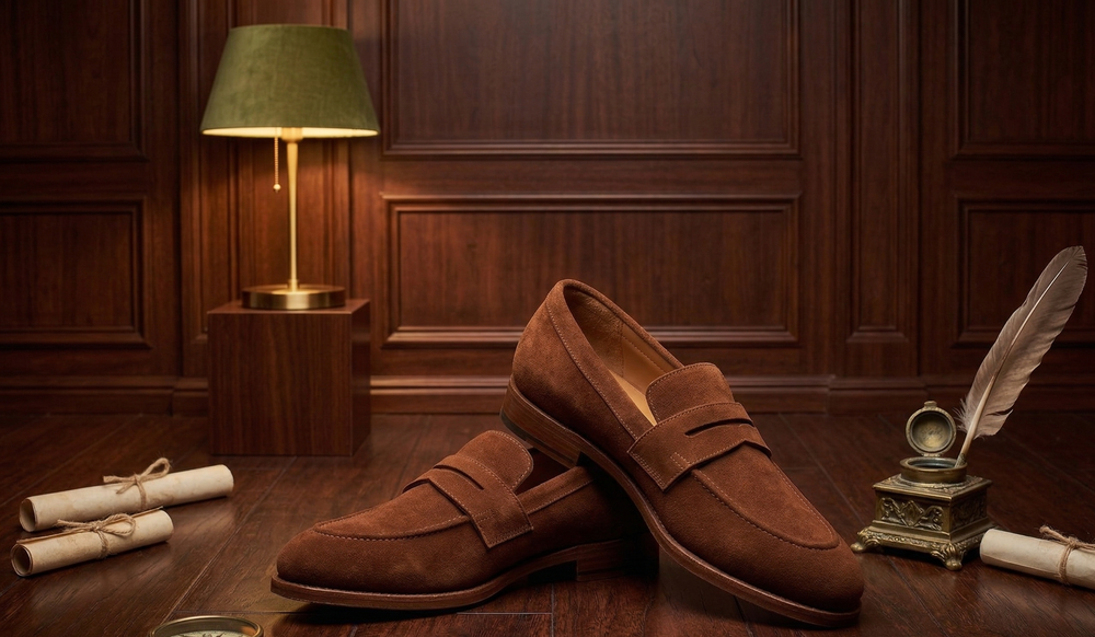 Brown suede leather amalfo slip on penny loafers