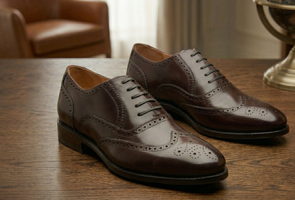 Brown leather damiana wingtip brogue oxford  -formal shoes