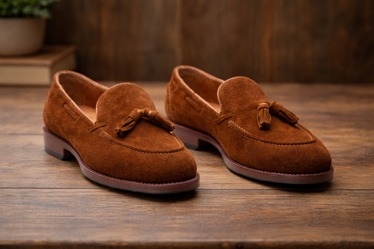 Brown suede sonny slip on tassel penny loafers