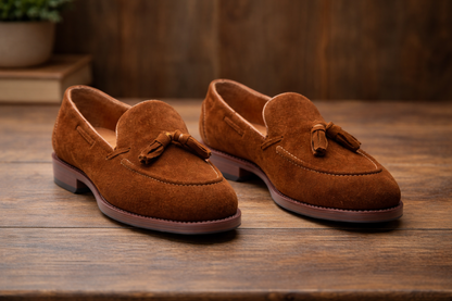 Brown suede sonny slip on tassel penny loafers