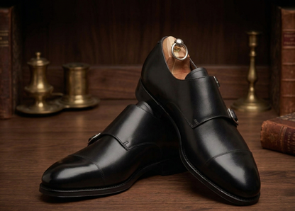Black leather cuera double monkstrap
