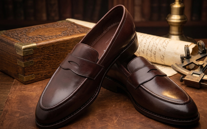 Brown leather etna slip on penny loafers