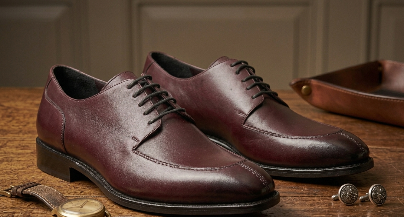 Burgundy leather roma derby shoes