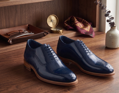 Navy leather elowem brogue oxford -formal shoes
