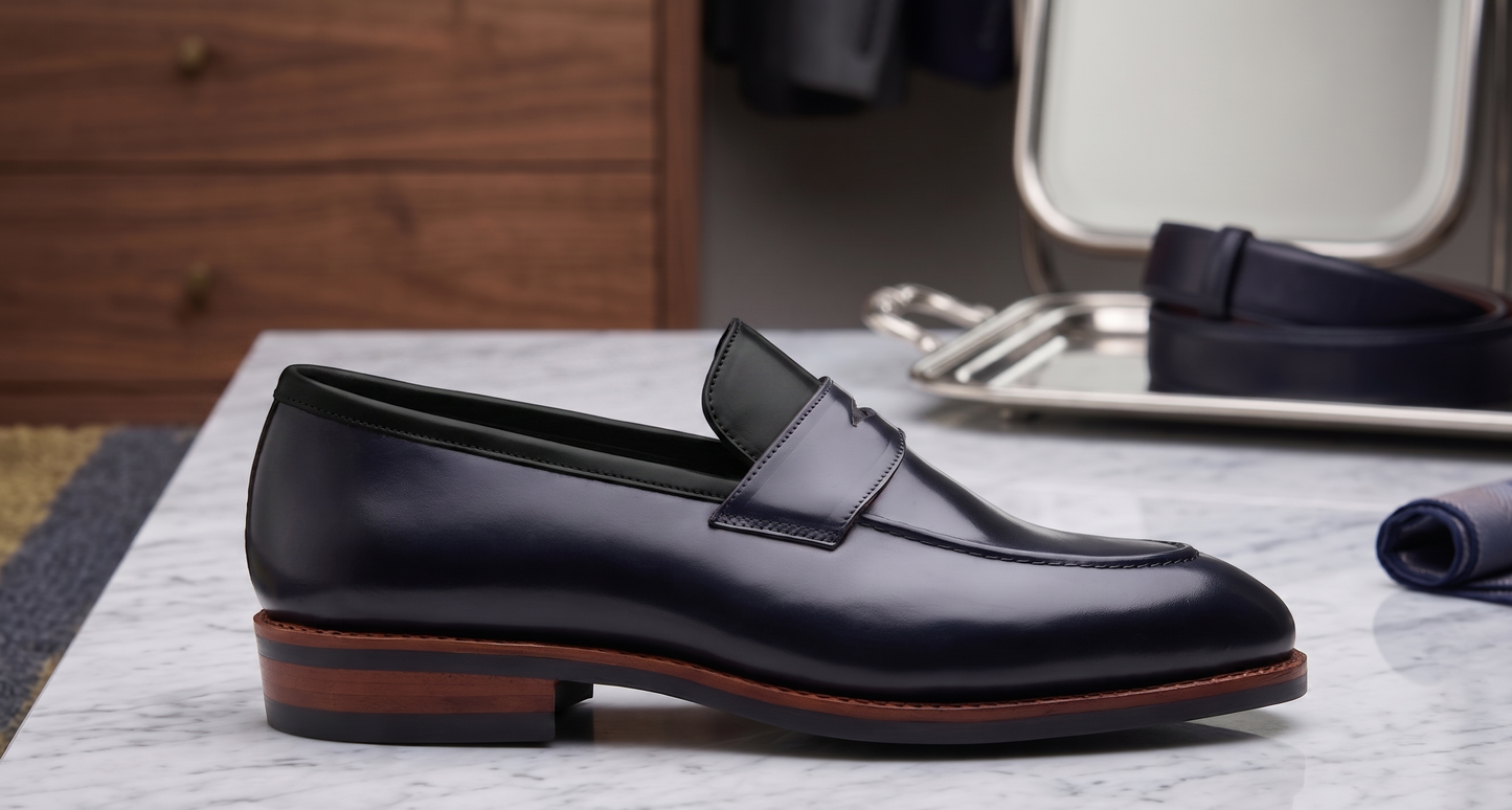 Black  leather  ferraro slip  On penny loafers
