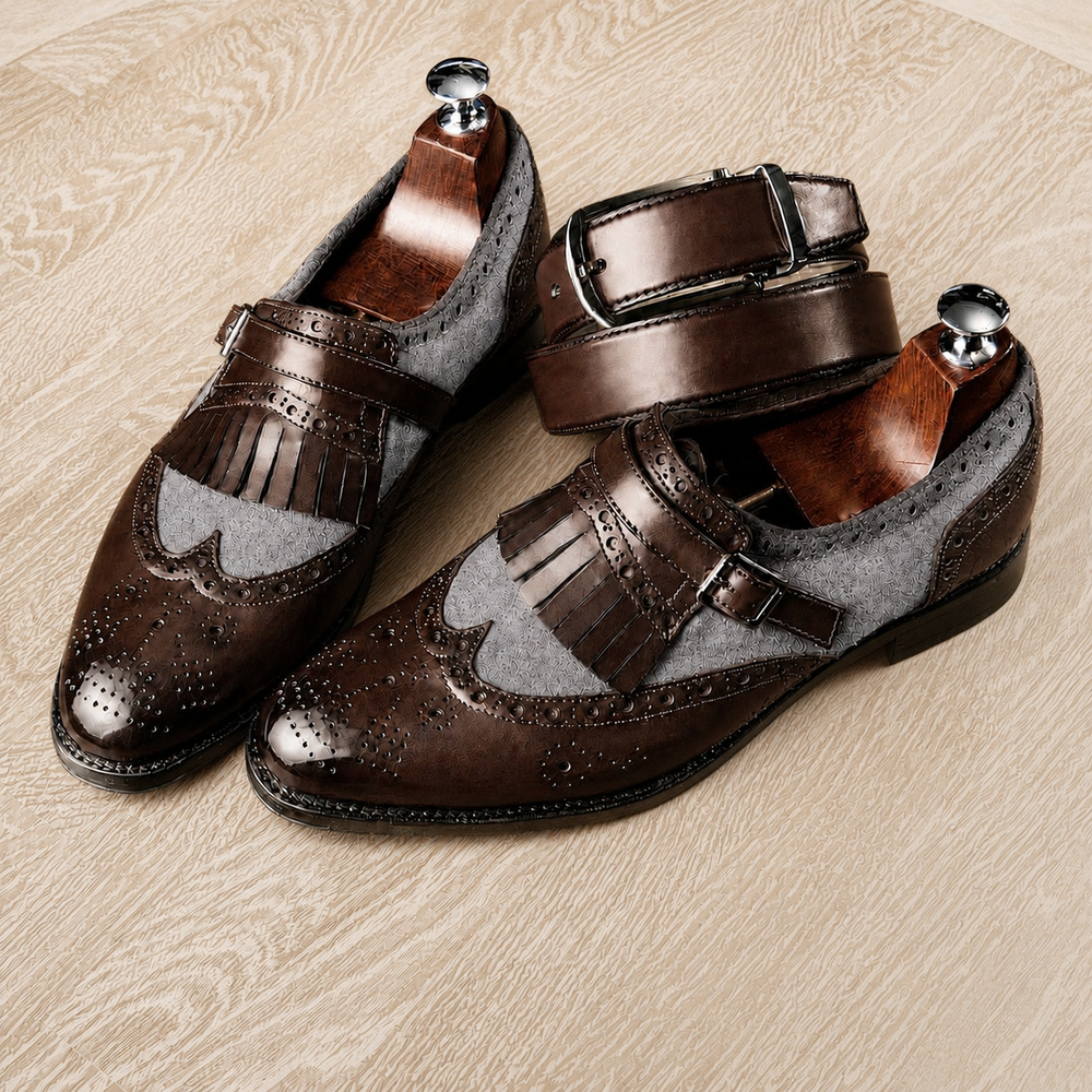 Choco brown and grey leather sartoria single monkshoe