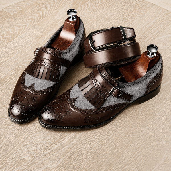 Choco brown and grey leather sartoria single monkshoe