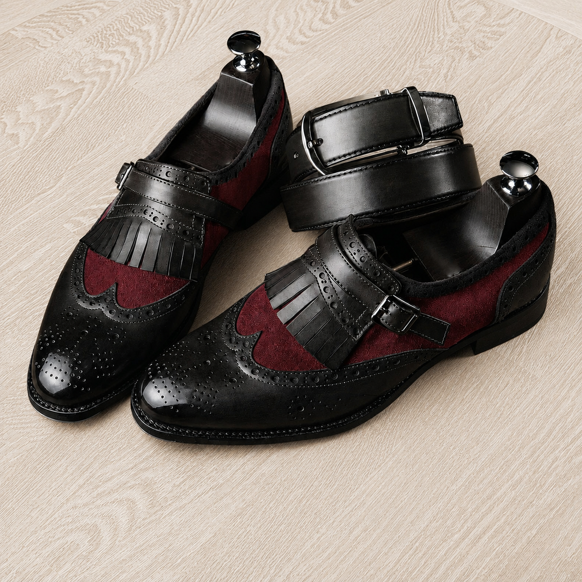 Black and burgundy leather sartoria single monkshoe