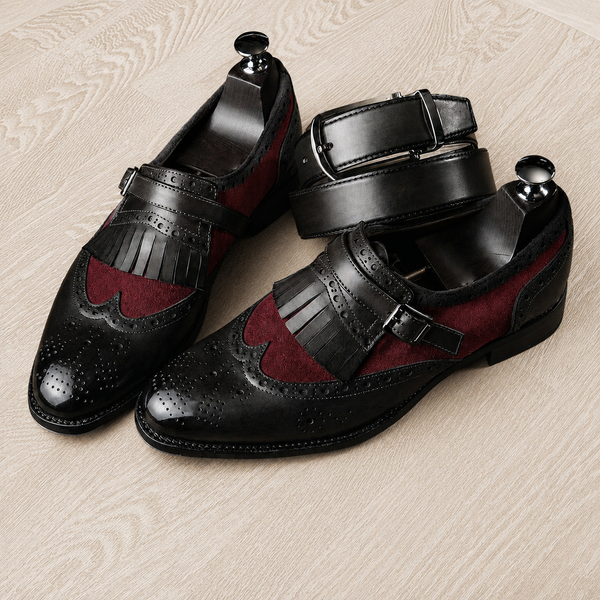 Black and burgundy leather sartoria single monkshoe