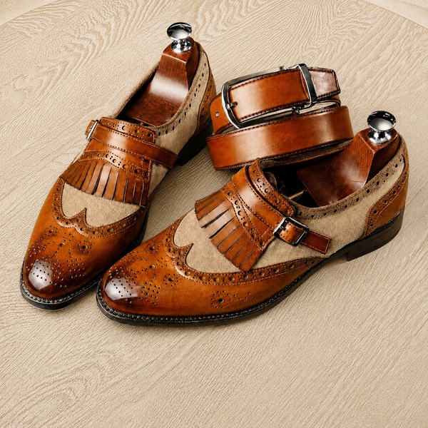 Tan and beige leather sartoria single monkshoe