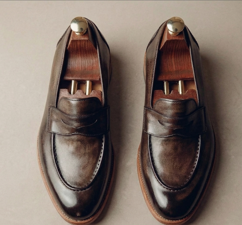 Brown hand painted  andrea leather  penny loafers