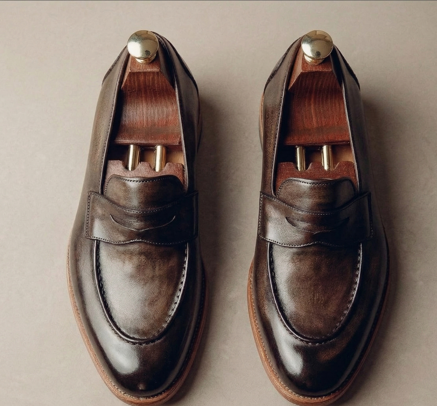 Brown hand painted  andrea leather  penny loafers
