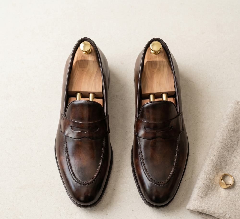 Brown leather carlo penny slip on loafers