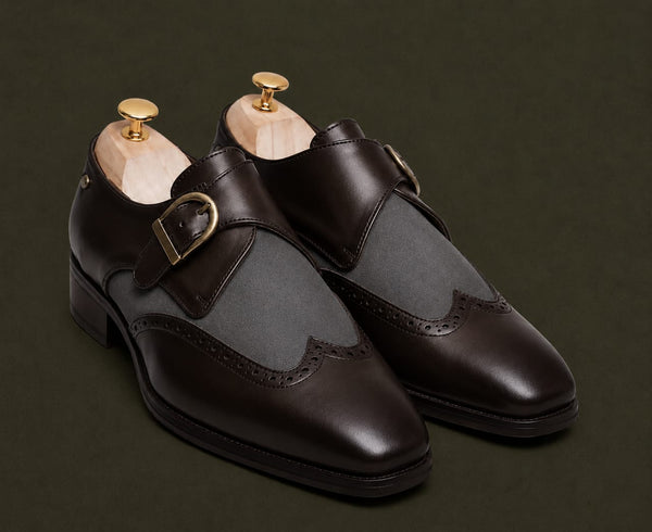 Choco brown and grey ducale single monk strap shoe