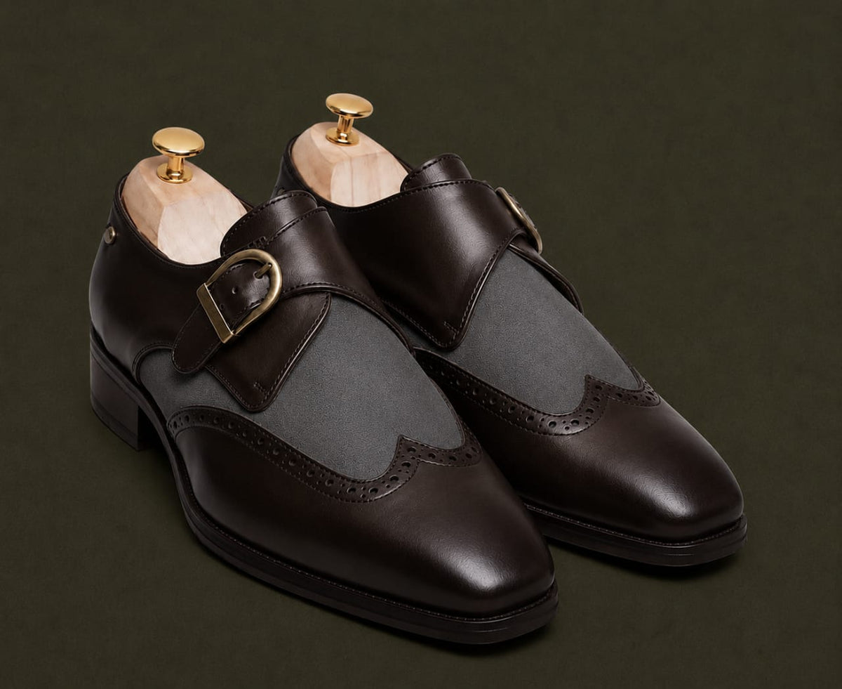 Choco brown and grey ducale single monk strap shoe