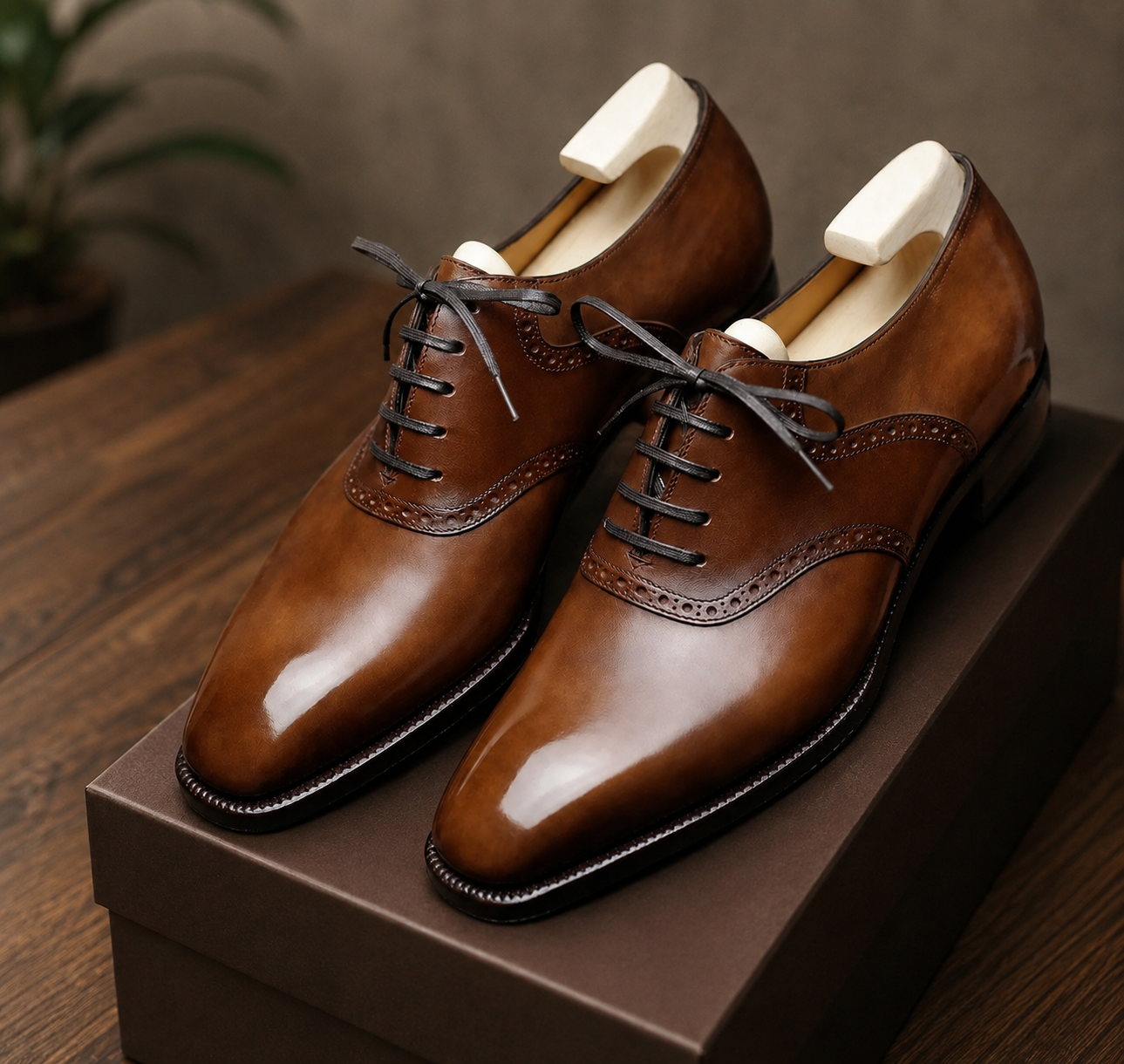 Tan leather Lusso oxford shoes - height increasing