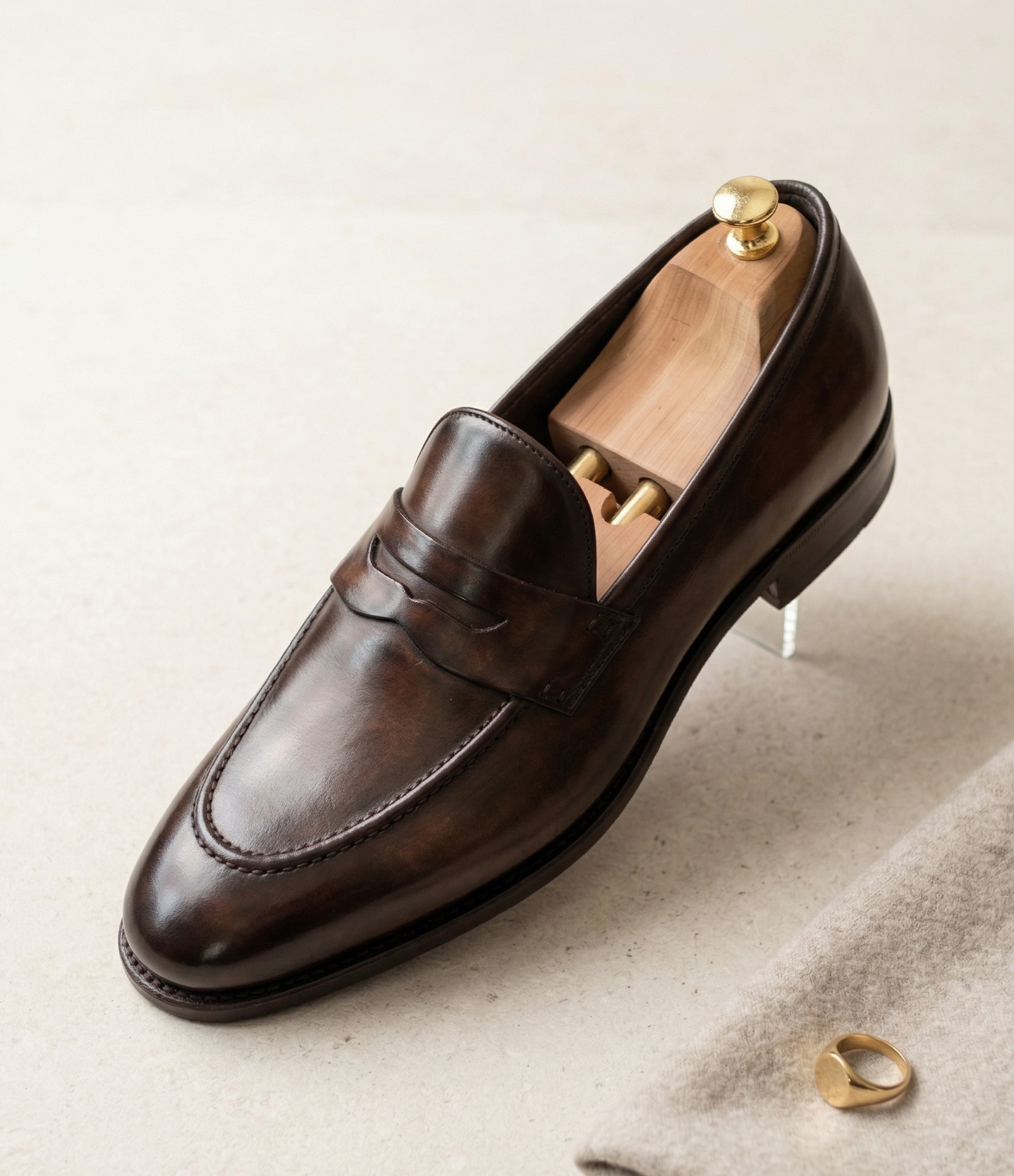 Brown leather carlo penny slip on loafers