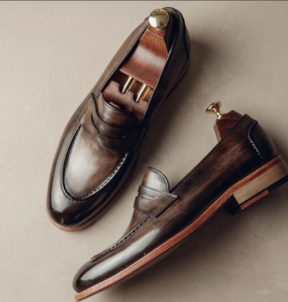 Brown hand painted  andrea leather  penny loafers