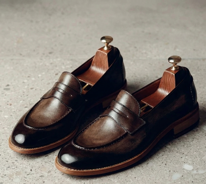 Brown hand painted  andrea leather  penny loafers