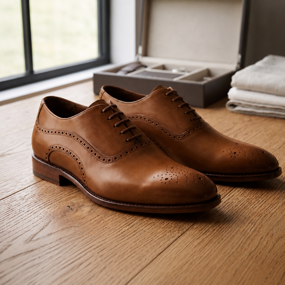 Tan leather elowem brogue oxford -formal shoes