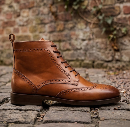 Brown leather wingtip doto derby boot