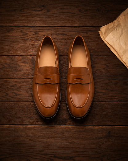 Tan  leather ponzo slip On penny loafers