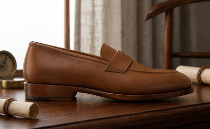Tan  leather ponzo slip On penny loafers