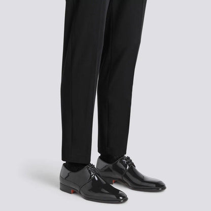 Black patent bellissimo derby shoe.