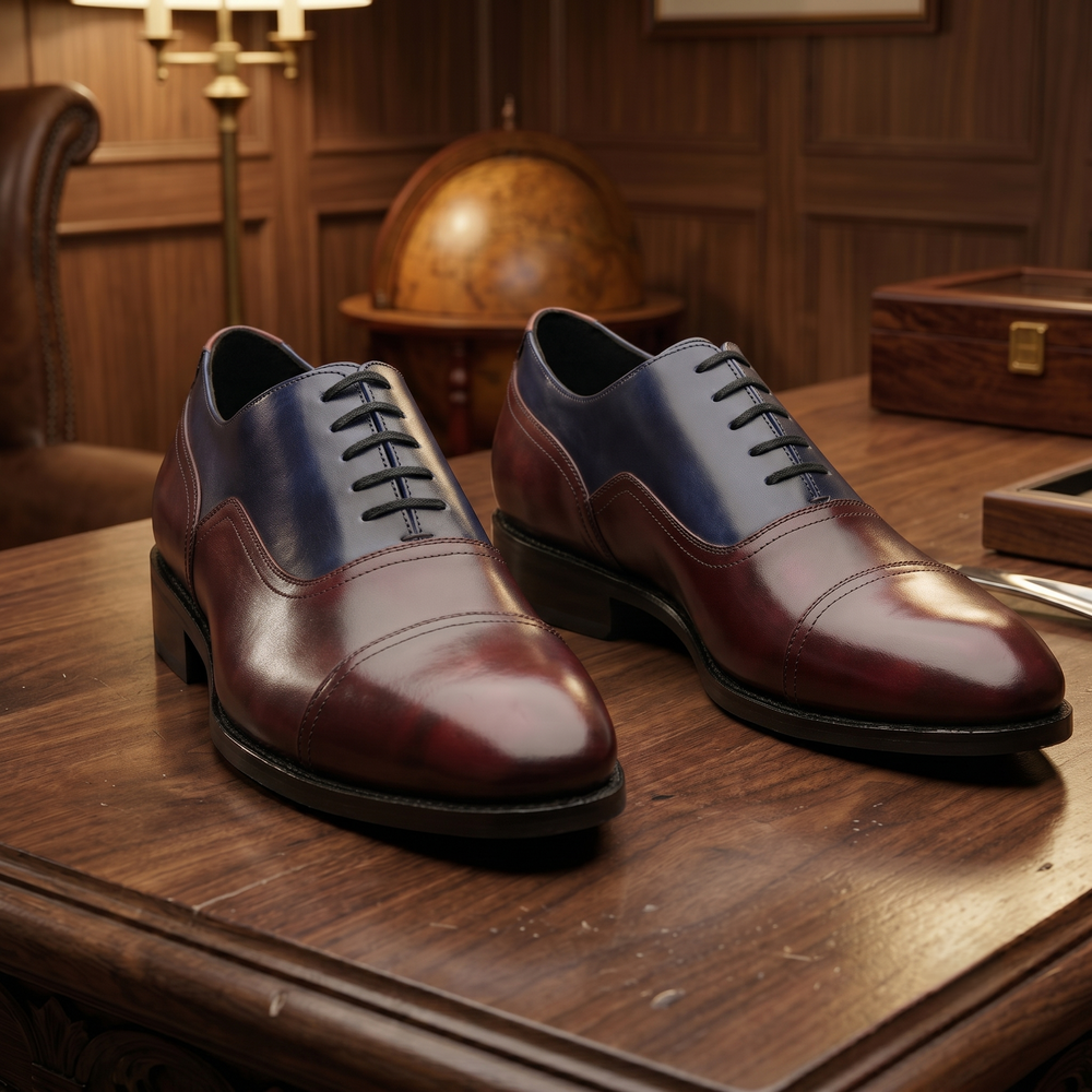 Burgundy and navy vittorro balmoral toe cap oxford shoe -formalshoe
