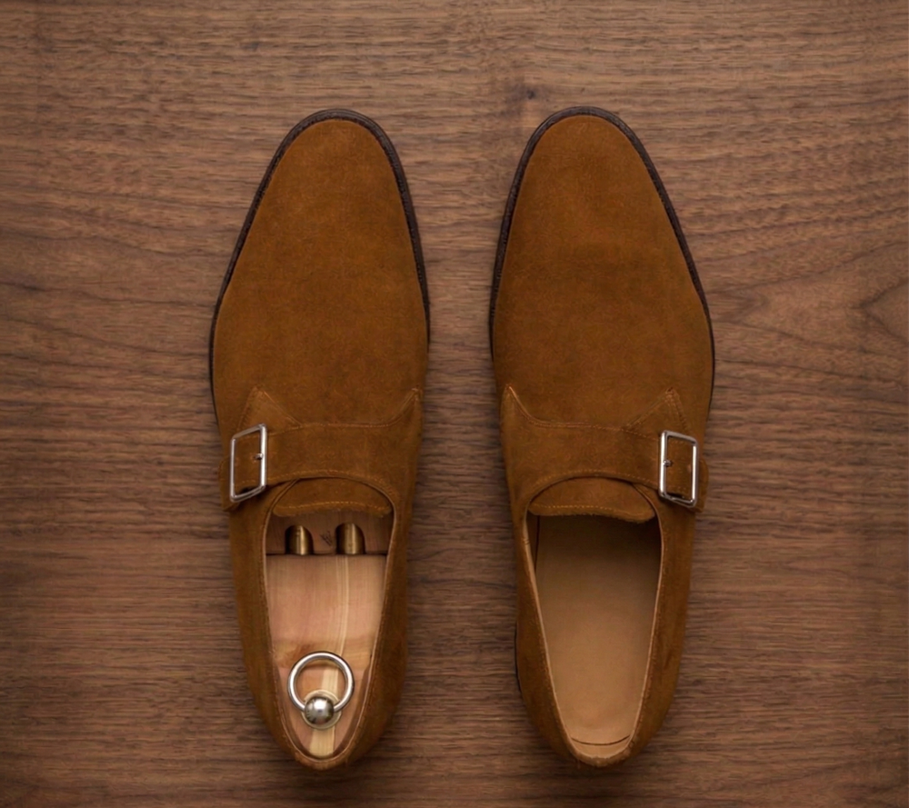 Brown suede tabaca single monk strap
