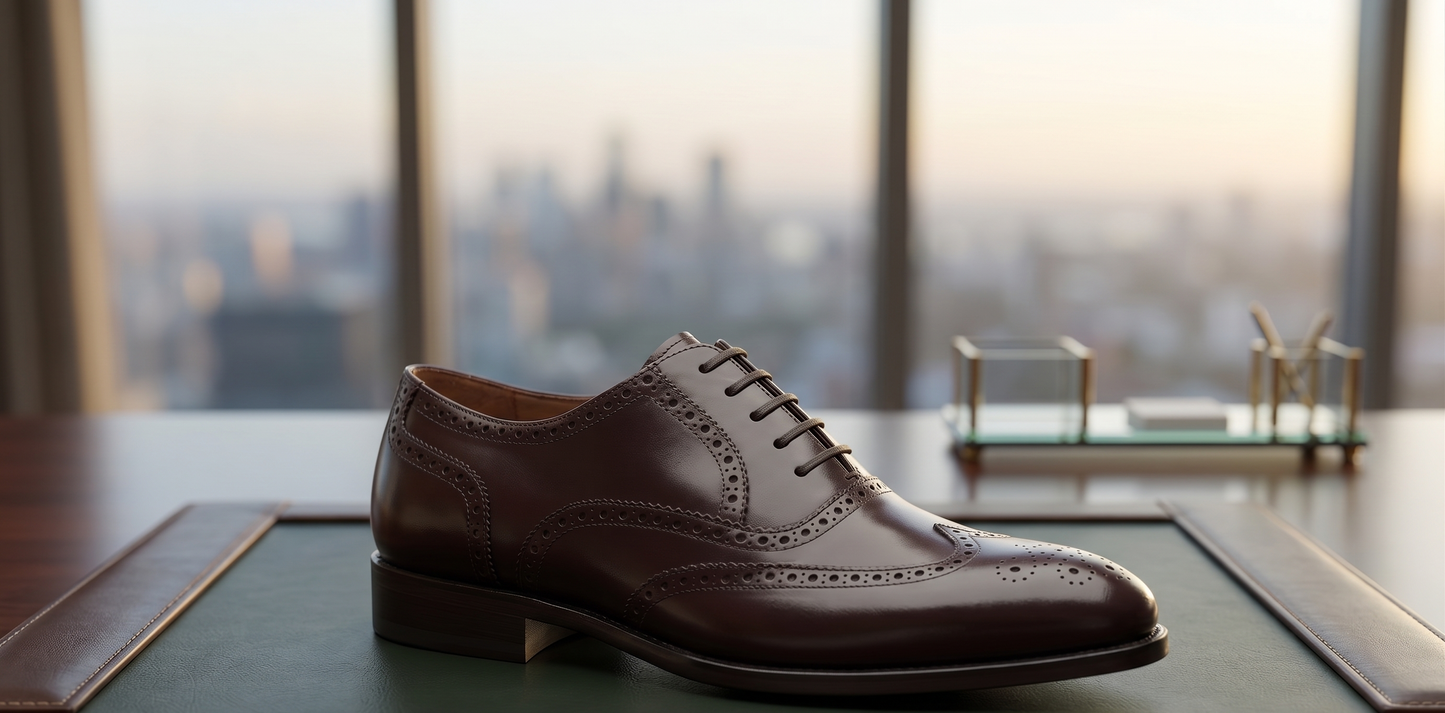 Brown leather damiana wingtip brogue oxford  -formal shoes
