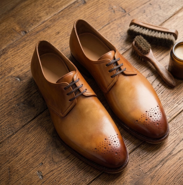 Tan leather milano derby shoes