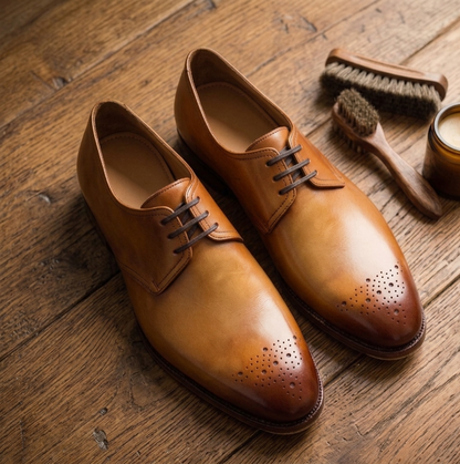 Tan leather milano derby shoes