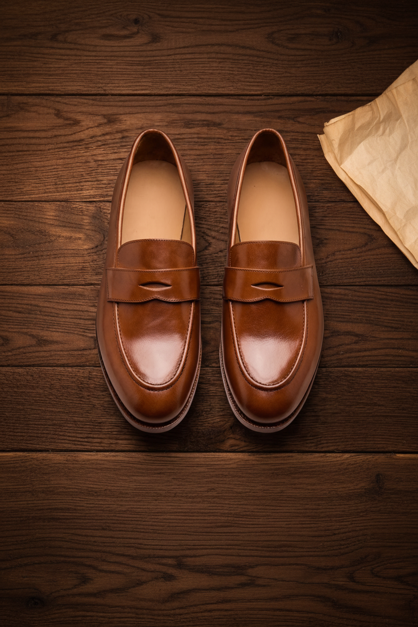 Brown  leather ponzo slip On penny loafers